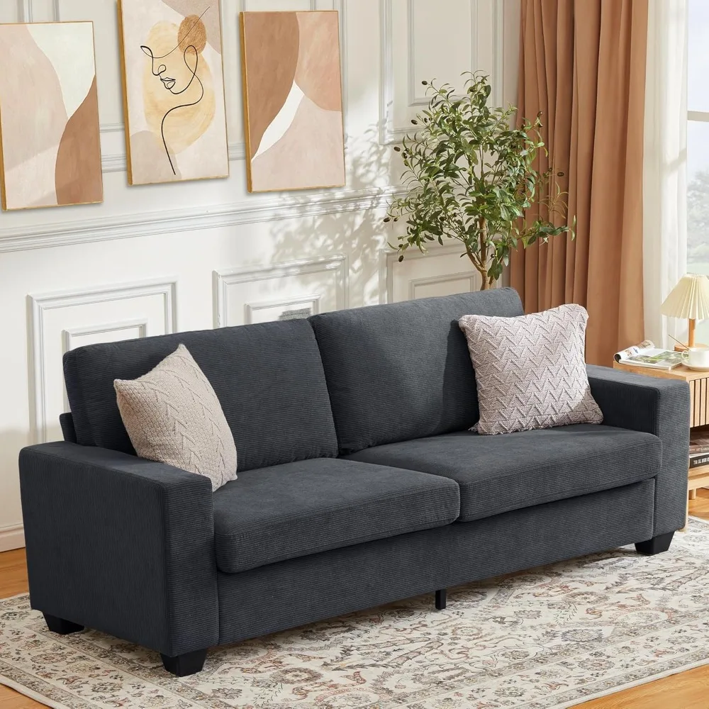 

83" Modern Sofa, Corduroy 3 Seater Deep Seat Couch with Wide Armrest, Removable Washable Cushion Cover, Comfy Sofa for Living Ro