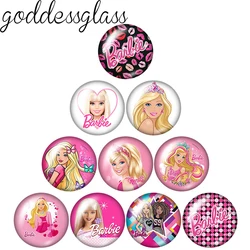 MINISO barbie fashion girls cartoon 12mm/18mm/20mm/25mm Round photo glass cabochon demo flat back Making findings bracelets