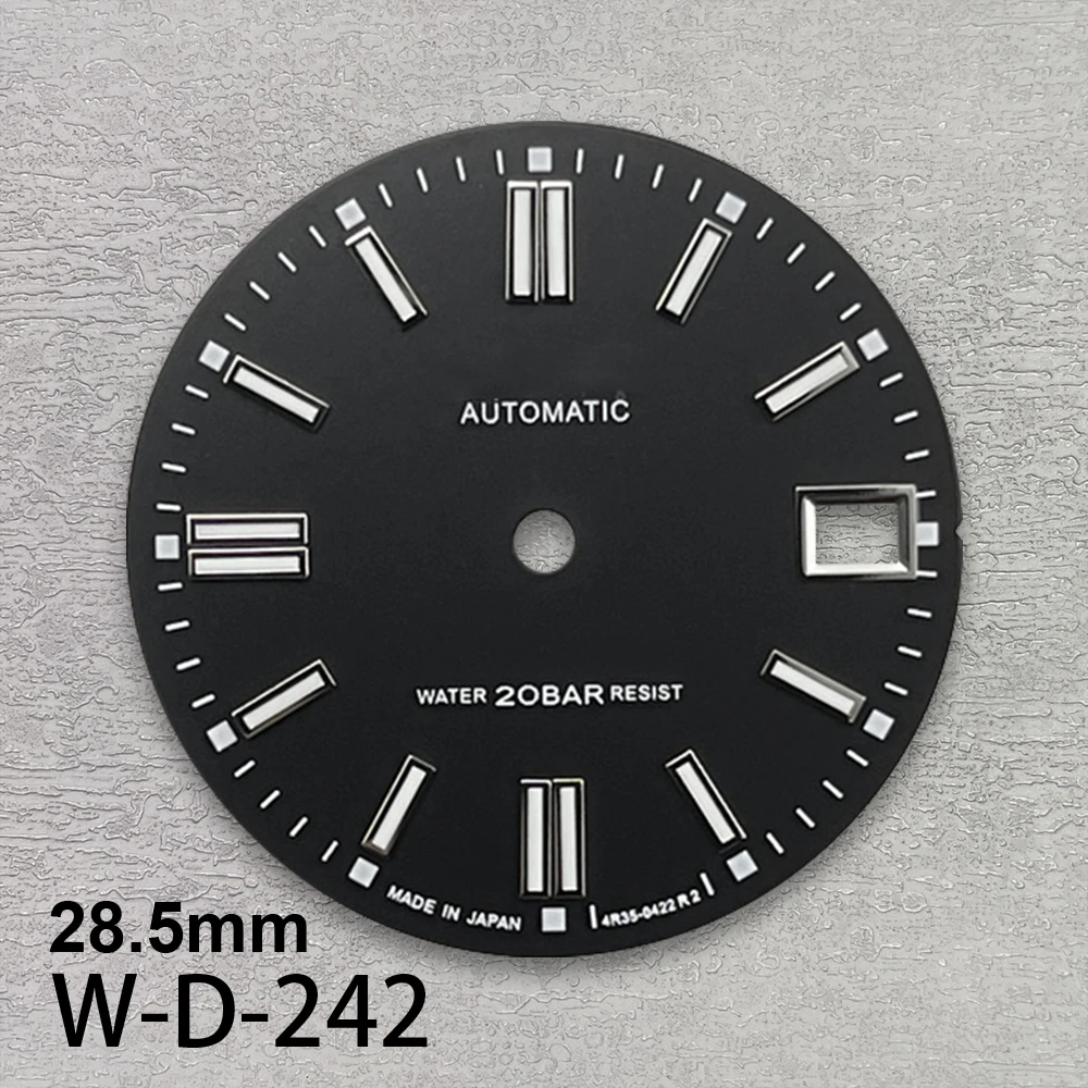 Esfera mate con logotipo S de 28,5mm compatible con movimiento japonés NH35/NH36/4R/7S, accesorios de modificación de reloj luminosos verdes de alta calidad 3/3,8