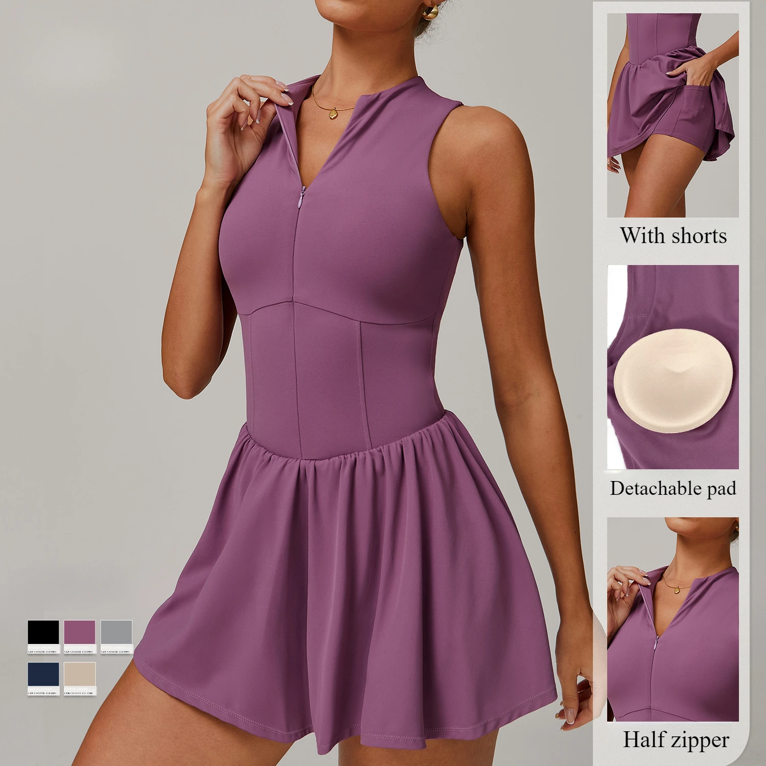 A Shape Tennis Dress with Shorts Golf Wear Workout Gym Outfit Sport Dress Women Casual Badminton Clothing with Shorts Underneath