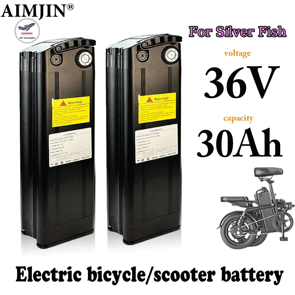 Silver Fish New 36V 30Ah removable Lithium battery pack built-in BMS For 250W-1000W Folding E-two wheeler+ Charger
