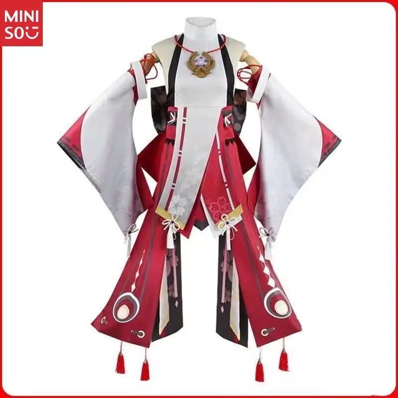 Genshin Impact Yae Miko Косплей Костюм Полный комплект - розовое кимоно с париком из лисьих ушей для Хэллоуина и конвенции