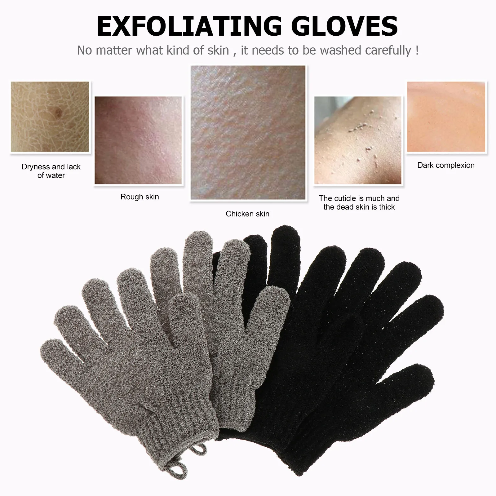 2Pairs Bath Gloves Exfoliating Shower Gloves for Deep Skin Cleansing Gentle Skin Care Scrub Wash Mitts for Women and Men