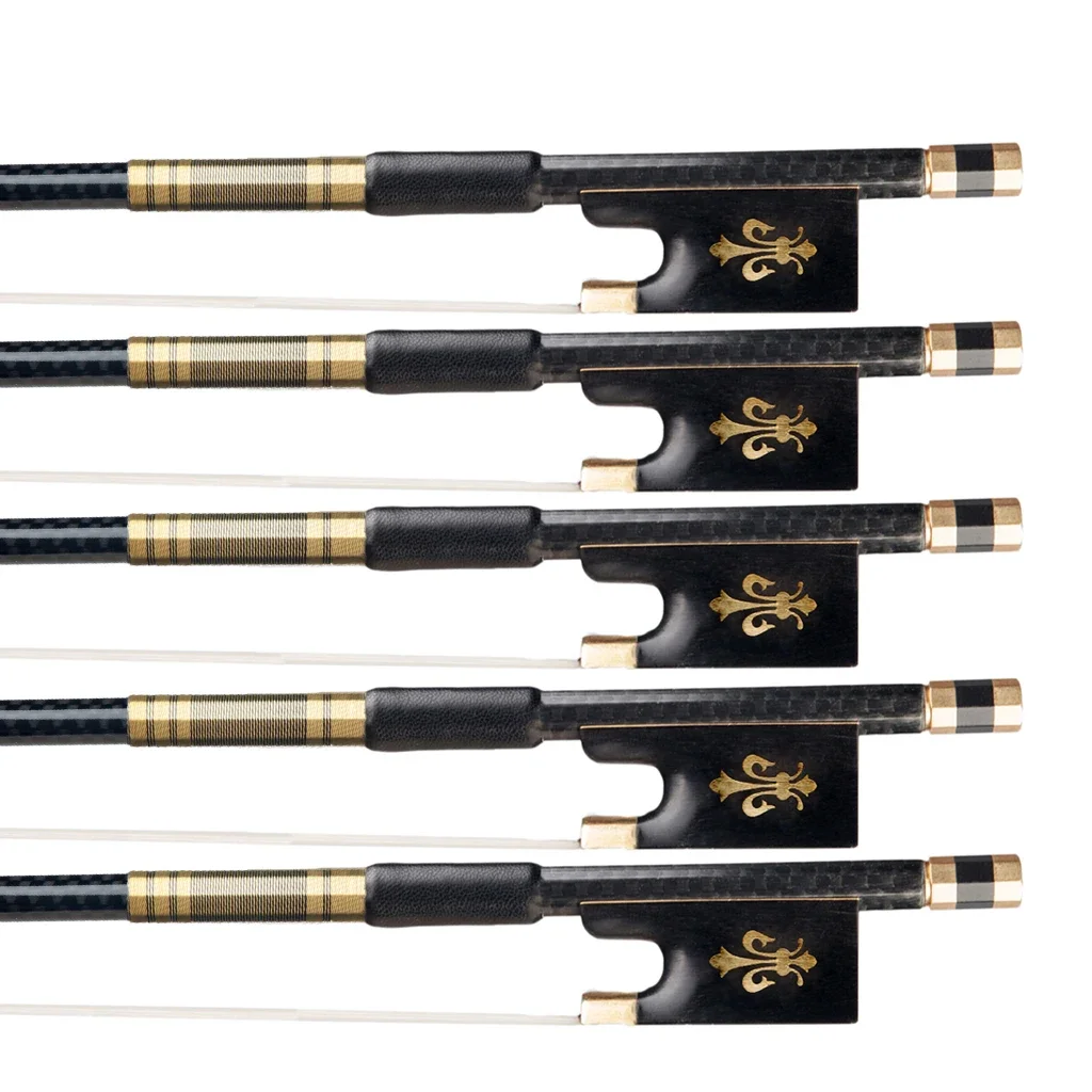 5PCS Carbon Fiber 4/4 Violin Bow Grid   Ebony Frog Sheepskin Grip White Mongolia Horsehair Fast Response