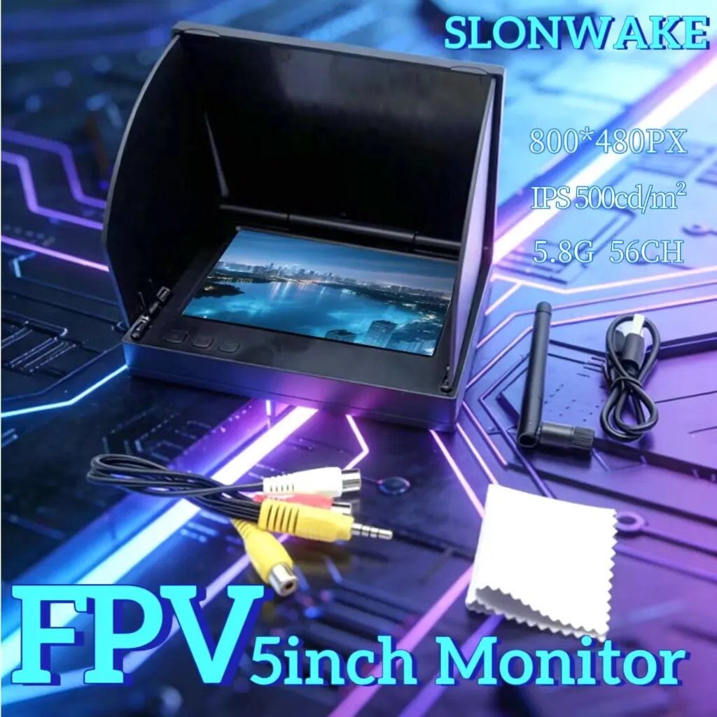 SLONWAKE FPV 5-inch display screen 5.8G 56CH 800*480PX 500cd/m² brightness,suitable for long-range unmanned aerial vehicle RC