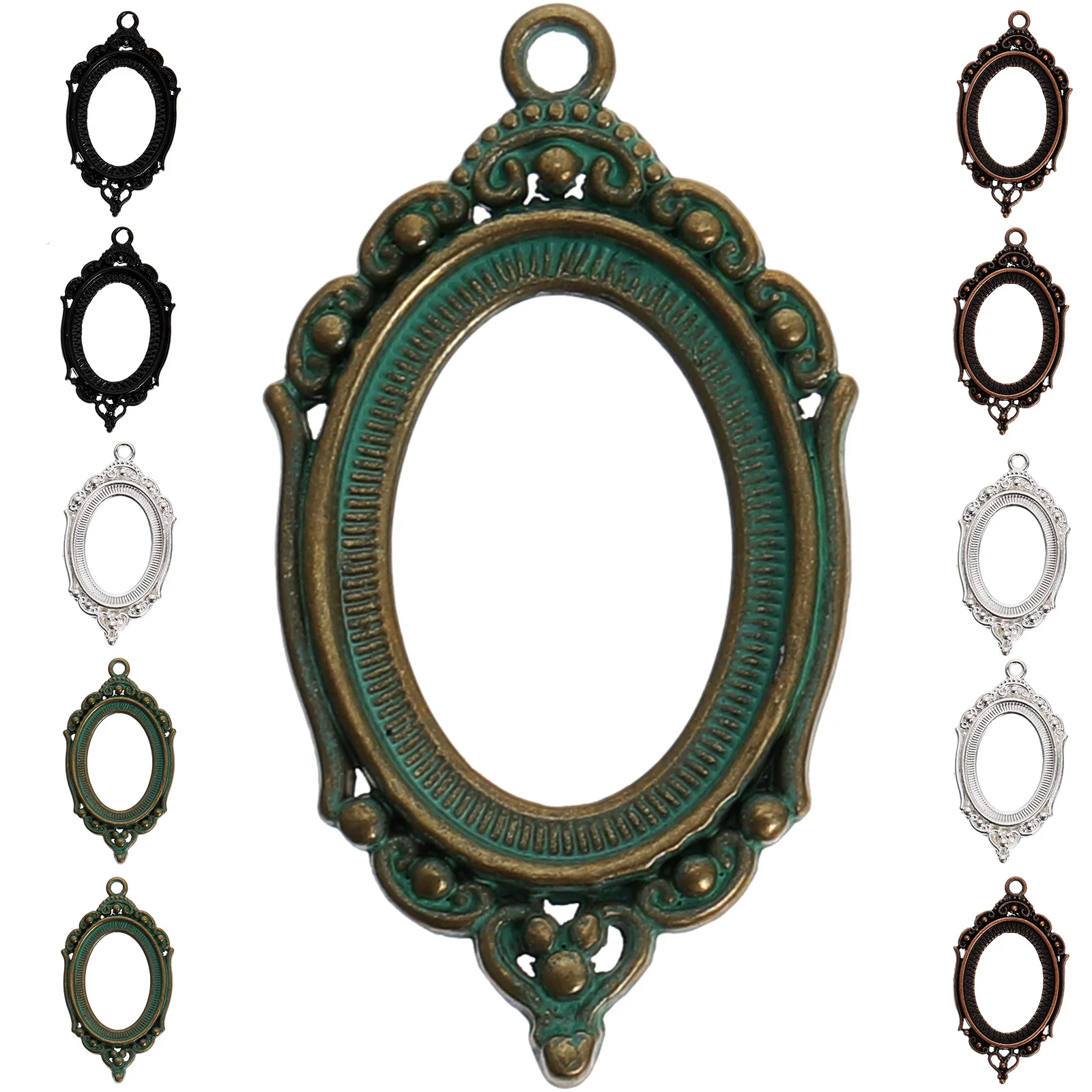 21 قطعة قلادة الحافة سبيكة فارغة البيضاوي قاعدة خمر نمط DIY بها بنفسك مجوهرات اكسسوارات لوازم قلادة صواني لصنع المجوهرات