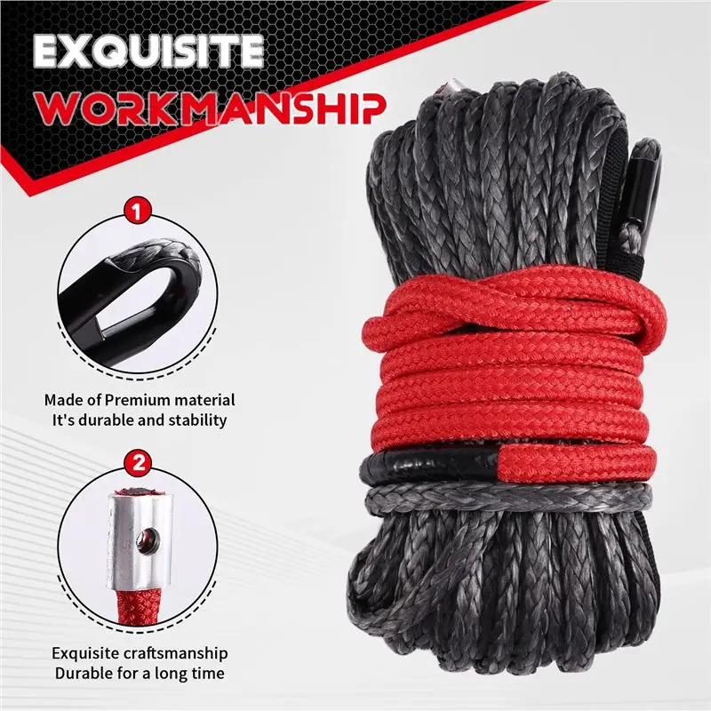 ABOK-For ATV Forged Winch Hook Synthetic Winch Rope Line String Cable Rope For Car Outdoor Accessories