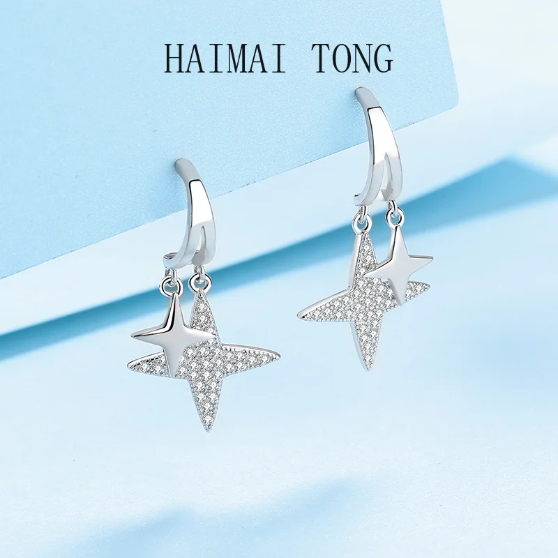 Shiny PT950 Platinum Drop Earrings Fine Jewelry Stars Style for Girl Total 0.44ct Moissanite Diamond GRA Certified for Women Ins