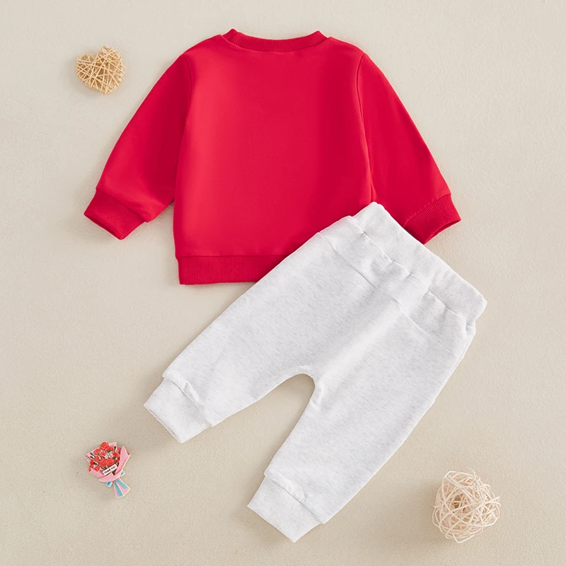 

Toddler Boy Valentine s Day Set with Heart Print Hoodie and Elastic Waistband Jogger Pants for Baby Boy s Outfit