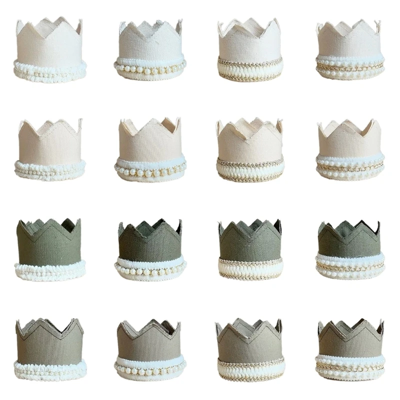 

Baby Photography Props Crown Hat with Pearl Lace Trim Kids Birthday Crown Photo Hat Accessories Baby Nursery Room Decoration