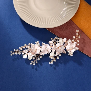 Handgefertigte Hochzeits-Haarkämme, Perlenblumen-Brauthaarspangen für Damenhochzeiten