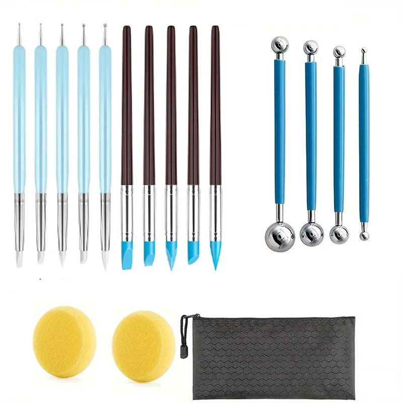 

17Pcs Polymer Modeling Clay Sculpting Tools, Dotting Pen, Silicone Tips, Ball Stylus, Pottery Ceramic Clay Indentation Tools Set