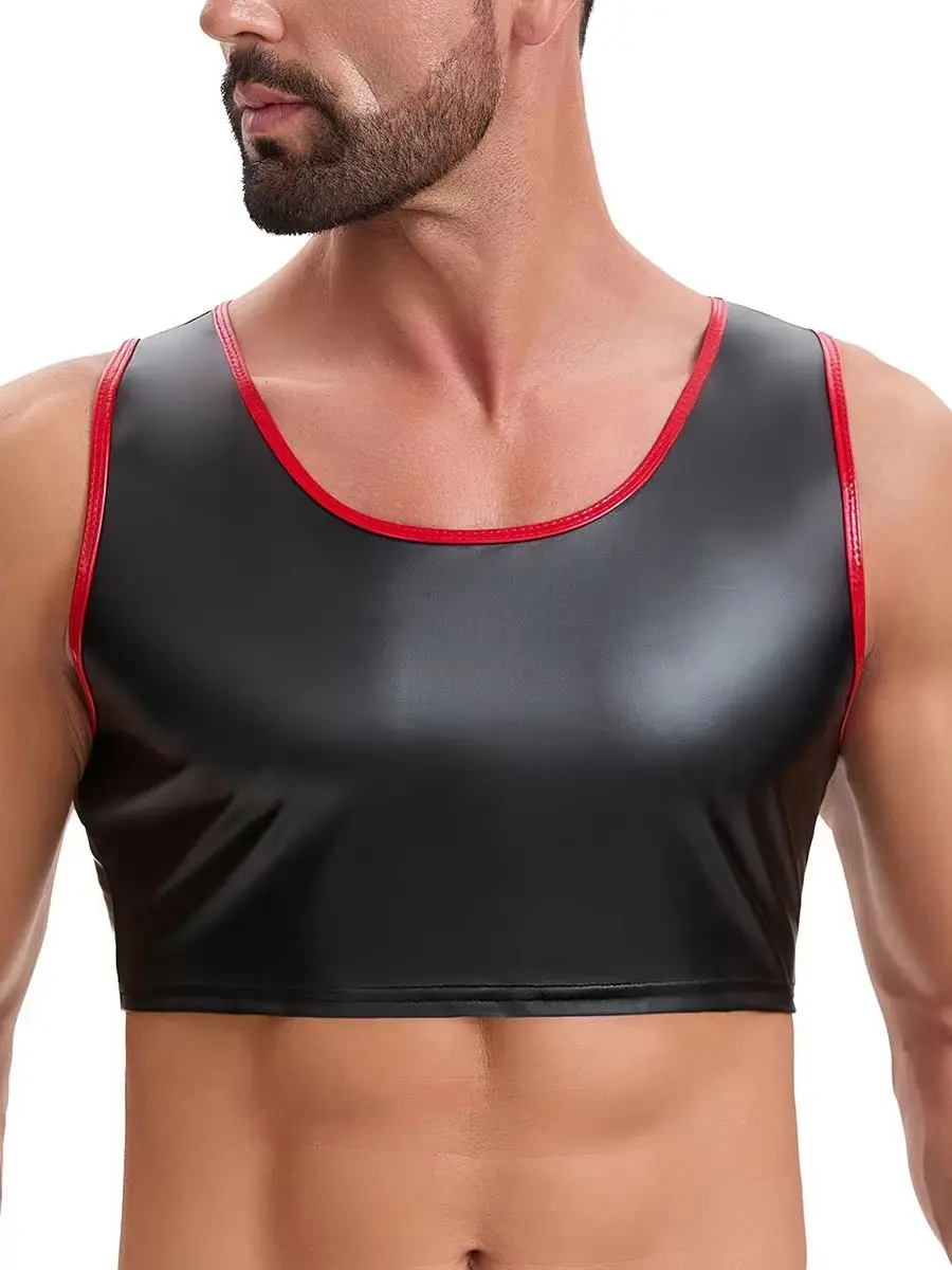 S-7XL Unisex Elastic PU Leather Tank Top Sleeveless Muscle Shirts Tights Gym Fitness Tanktop Bustier Crop Tops Bodybuilding Vest