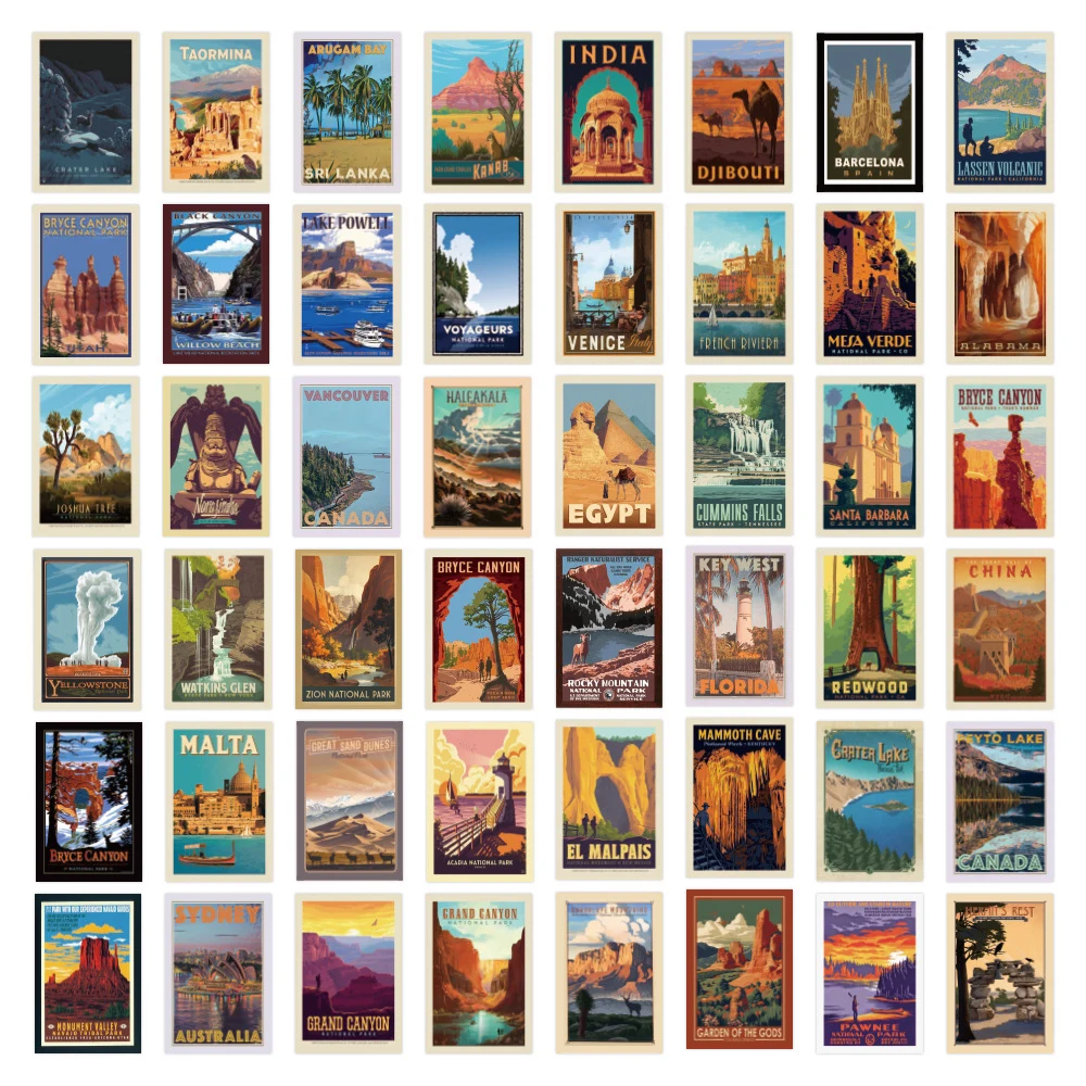 10/30/50pcs World Country City Travel Landscape Stickers Aesthetic Waterproof DIY Phone Luggage Laptop Kids Decoration Sticker