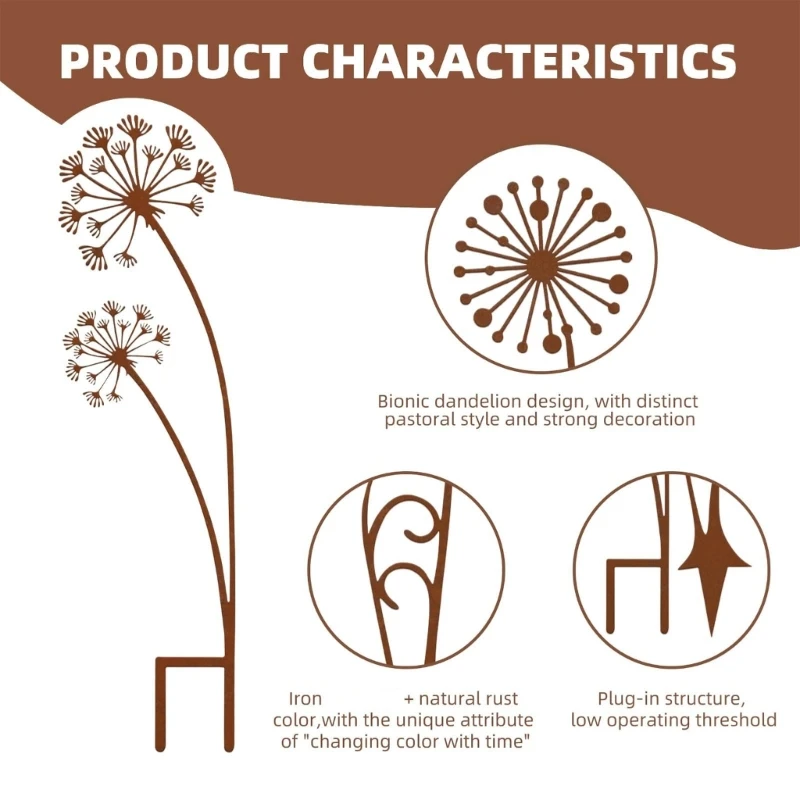 2 Pieces Antique Iron Garden Stakes Rusted Finish Floral Decoration For Patios Yard Park Branches Spring Outdoor Yard Art 87HA