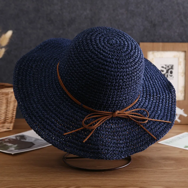 New Hat Women\'s Summer Beach Sun Hat Straw Versatile Sun Protection Sun Hat Large Brim Folding Straw Hat