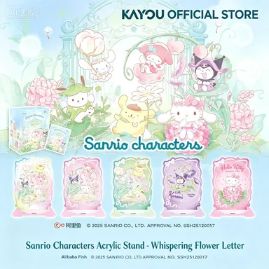KAYOU Characters Quiet Floral Notes Acrylic Stand Cute Hello Kitty Kuromi Cinnamoroll Figure Display Blind Box Collectible Gift