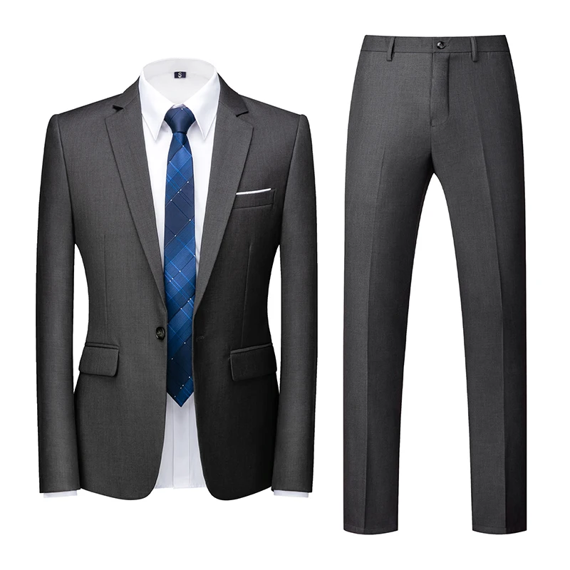 

(Jacket+Pants) Boutique Fashion Men Solid Color Casual Business High-end Social Formal 2-piece Set Groom Wedding Plus Size S-6XL