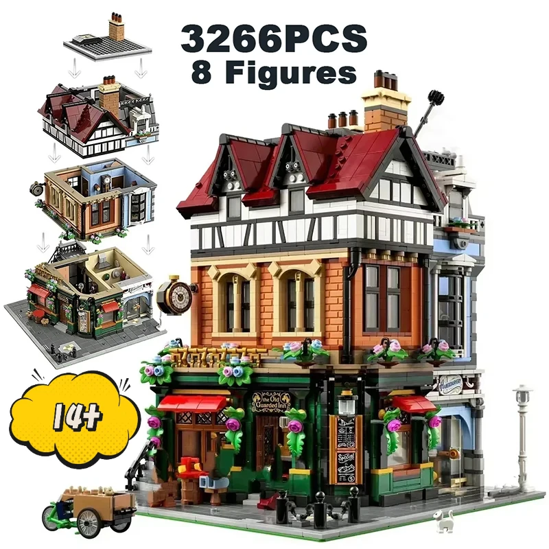 

3266PCS Creative MINISO Tudor Corner Modular Building Blocks Expert Street View Architecture Brick Toy Gift For Kid Adult 10350