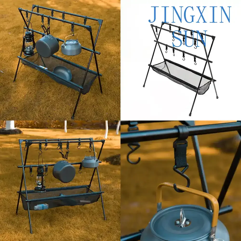 Outdoor Double-Layer Triangular Hanger for Barbecue Camping Rack Folding Portable Drying Grid Rack for Camping Aluminum Alloy
