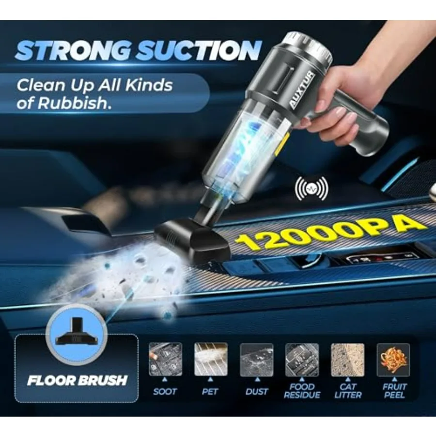 Handheld Vacuum Cordless-3 in 1 Car Vacuum Cleaner, ABS Plastic, Black, High Power Brushless Motor 12000PA Super Suction for Po
