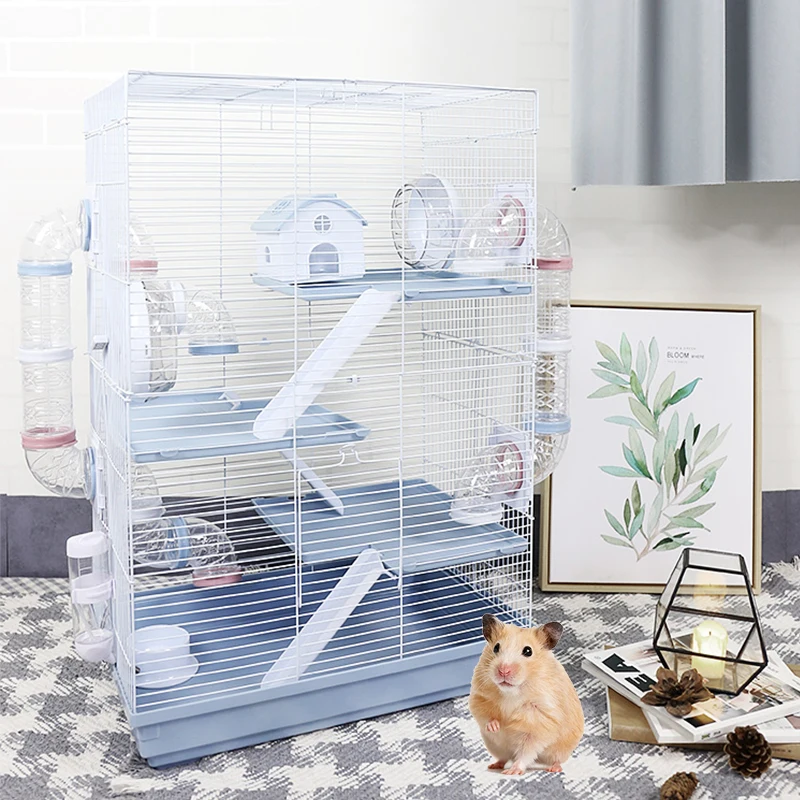 

Hamster Cage 70cm Large 4 Story Luxury Plastic Blue Wire Metal Small Animal Pet Ferret Hamster House Cage with Accessories