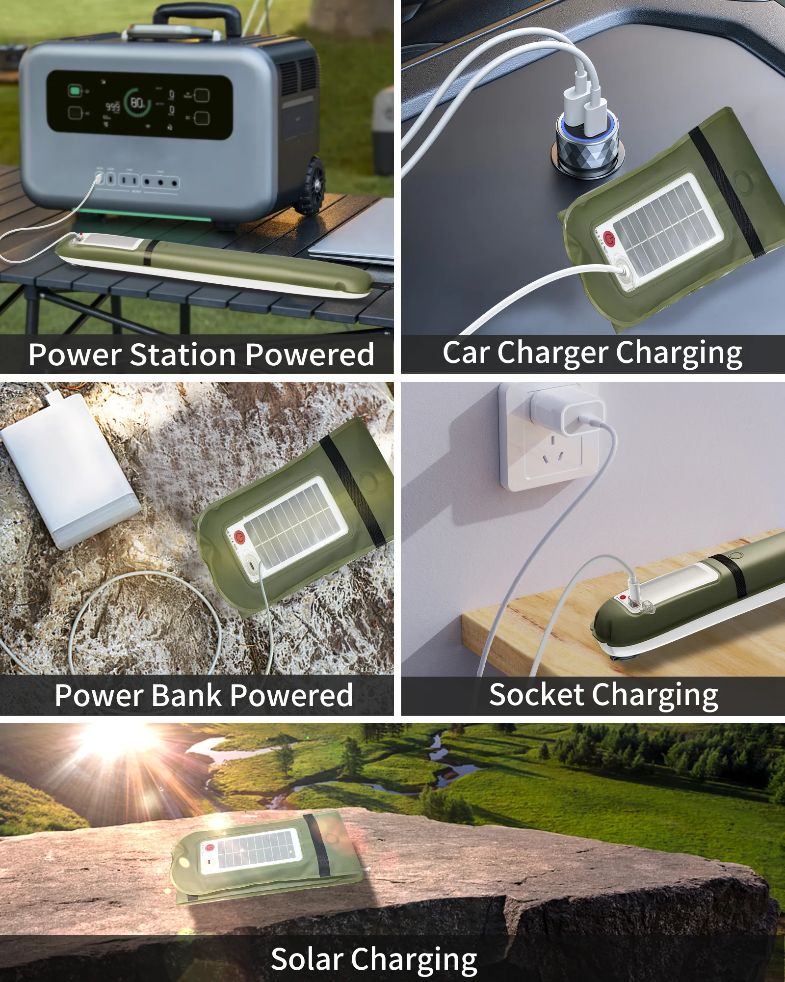 ZTARX Portable LED Tube Light Inflatable Solar Foldable USB Strip Lights For Outdoor Camping Travel Tent Lamp IP66 Waterproof