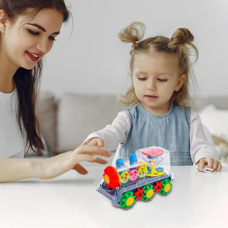 Tren de juguete con rotación de 360 grados, tren de engranaje resistente con luces Led y música, tren de colores brillantes, juguete con motor para niños