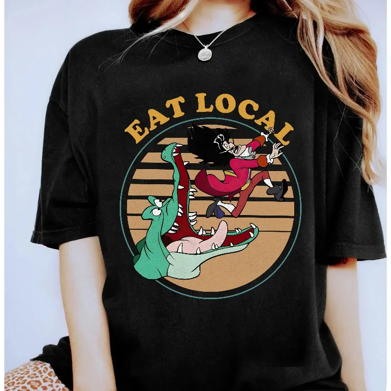 

Retro "tick-tock" Crocodile Captain Hook Local Food T-shirt, Disney Fun Peter Pan T-shirt, Disneyland Family Gift T-shirt