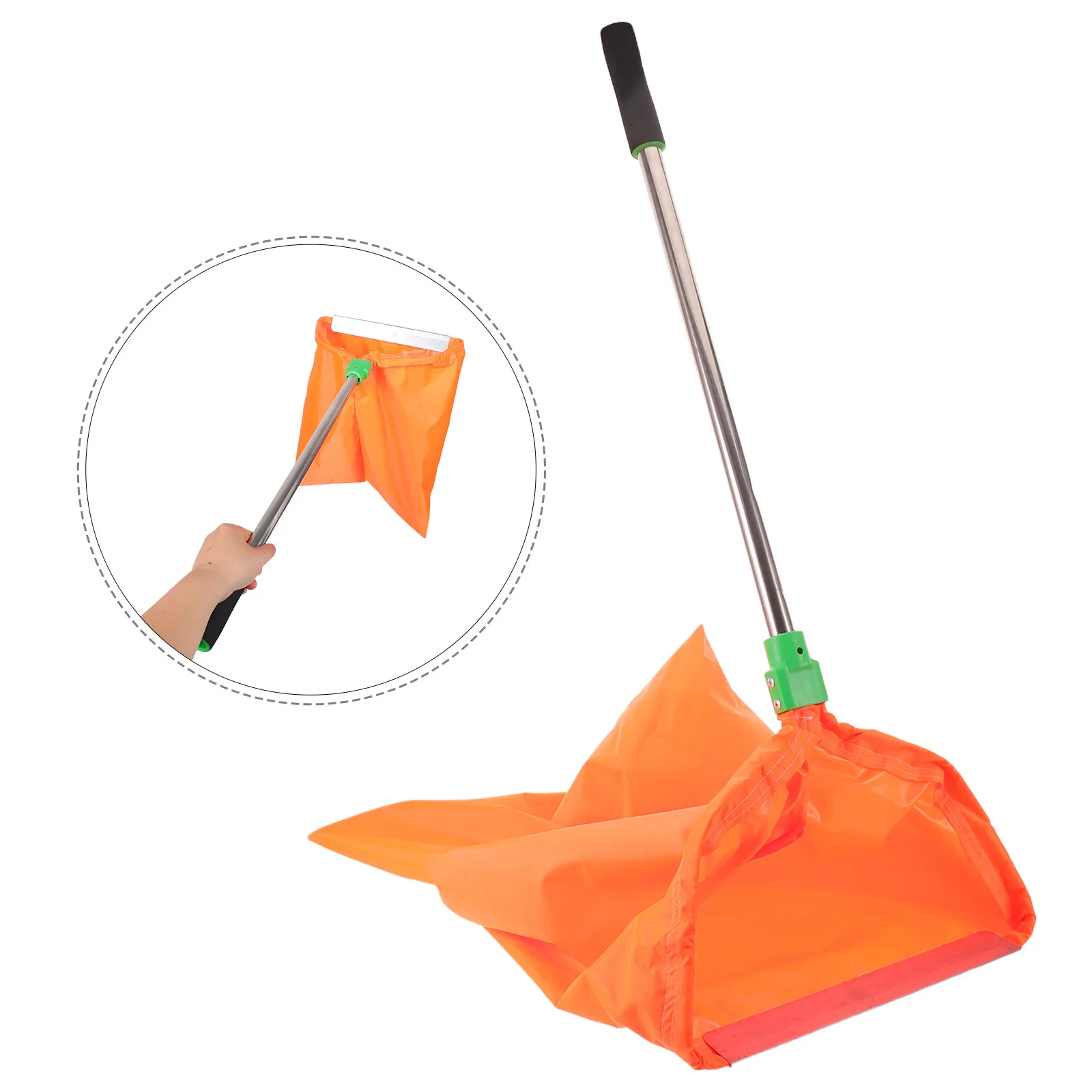 Windproof Dustpan Bag Detachable Oxford Cloth Outdoor Garbage Collector Stainless Steel Handle for Street Park Cleaning
