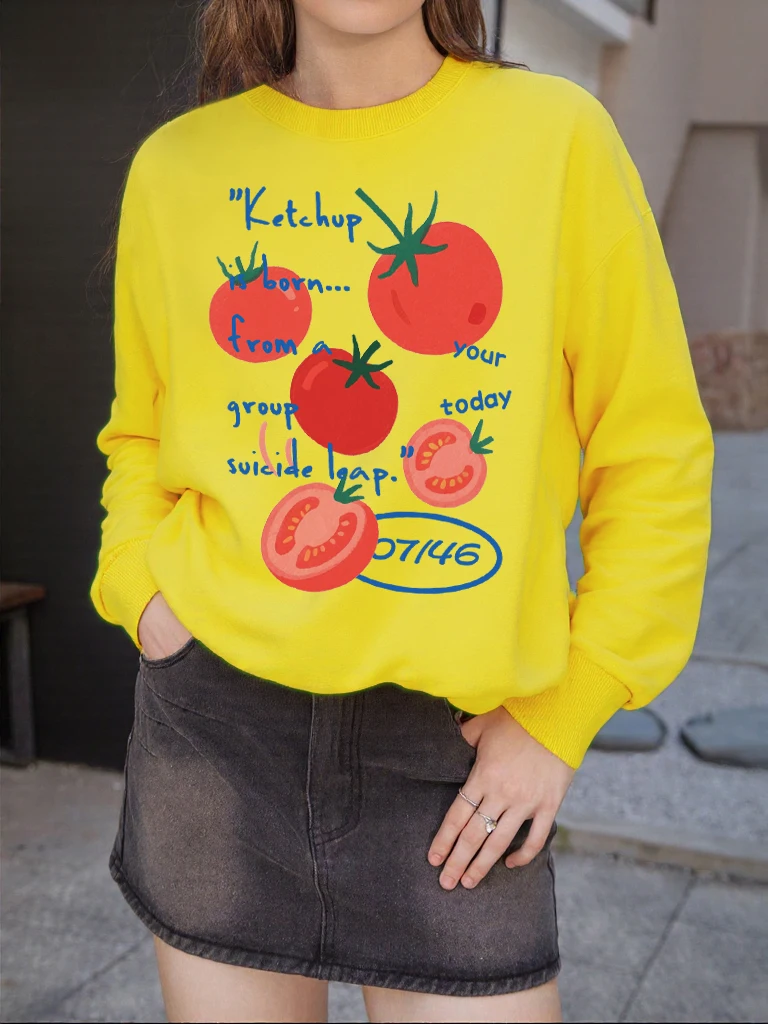 Ketchup-Sudadera con diseño de fruta y tomate dulce para mujer, jersey de calle con cuello redondo, Top que combina con todo, ropa informal Y2K