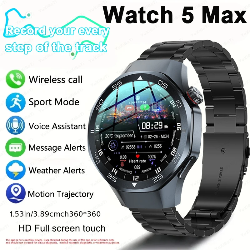 

2025 Новые оригинальные часы Watch5 Смарт-часы 1,53 дюйма HD AMOLED Экран GPS трек Сердечный ритм Bluetooth Вызов Компас Смарт-часы для мужчин