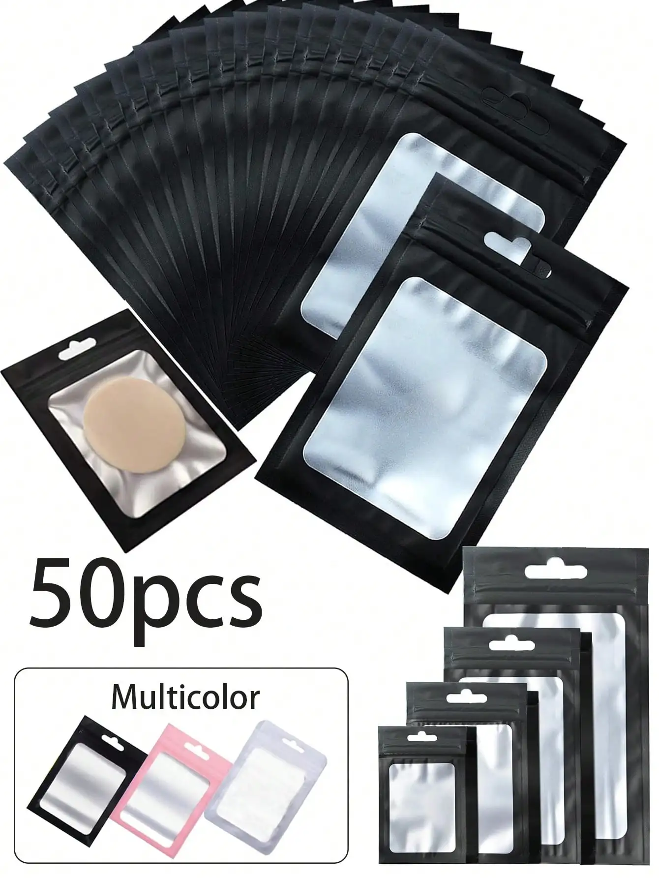 

50pcs Resealable Foil Pouch Bags, Self-Sealing Packaging Bags,Waterproof And Smell Proof Mylar Bags,For Food Storage Pouches,Candy Snacks,Lipsticks,Beads, Retail Packaging And Display Of Jewelry, Crafts, Nail Art And False Eyelashes,Party Gift Bag,Christm