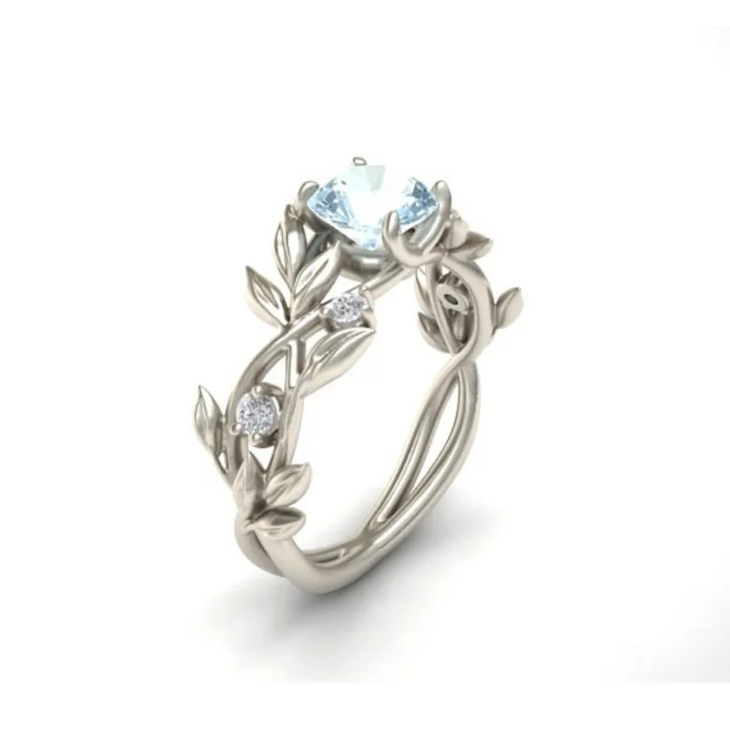 Hot Sale Jewelry, Princess Olive Leaf Engagement Ring, Blue Zircon Jewelry