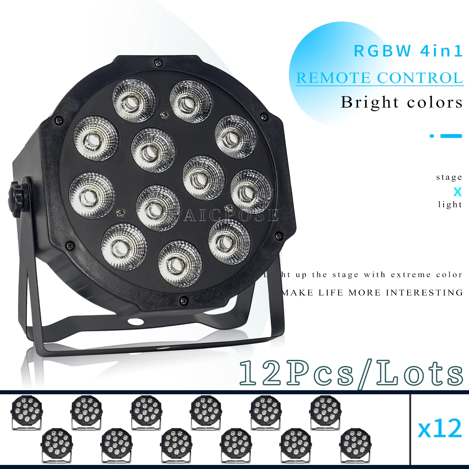 

12Pcs/Lots 12x12W RGBW 4 in 1 12x18W RGBWA+UV 6 in 1 LED Par Light Remote Control Stage Light for DJ Disco Party