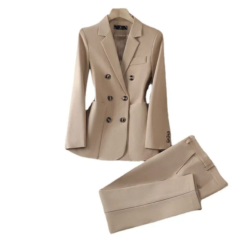 White Suits For Women Korean Fashion Office Ladies Long Sleeve Double Breasted Tops Chic Slim High Waisted Pants Sets Y2k