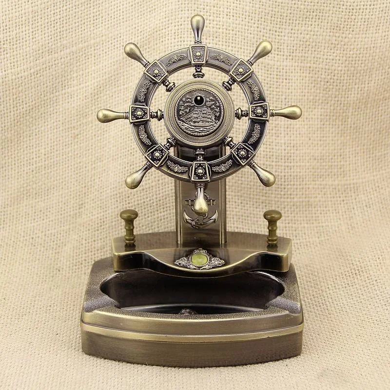 Creative Ashtray for Home Retro Rudder Design Metal Portable Cigarette Ash Tray with Refillable  Decorative WY70908