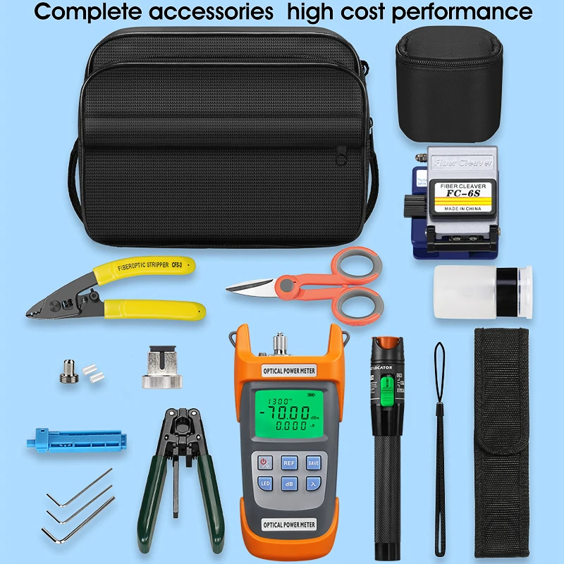 COMPTYCO 21PCS FTTH Fiber Optic Tool Kit OPM G710A Fiber Optica Power Meter with FC-6S Fiber Cleaver 10mW Visual Fault Locator