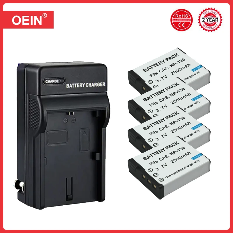 

4Pcs 2000mAh for CASIO EX-10 100 H30 H35 ZR2000 ZR3600 ZR3500 ZR3700 ZR5500 ZR400 camera NP-130 130A Charger Battery