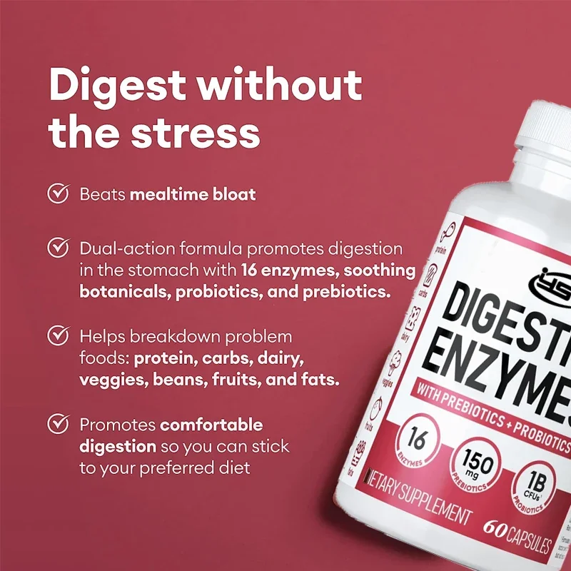 Digestive Enzyme 60 Capsules - Various Enzymes Organic Probiotics Probiotics Digestive Intestinal Health Abdominal distension