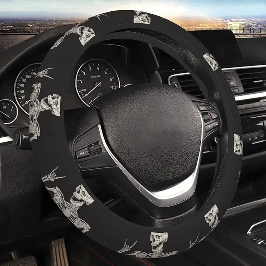 Human Skeleton Steering Wheel Cover Posing Isolated Over Black Background Steering Wheel Cover Automobile Steering Wheel Cover