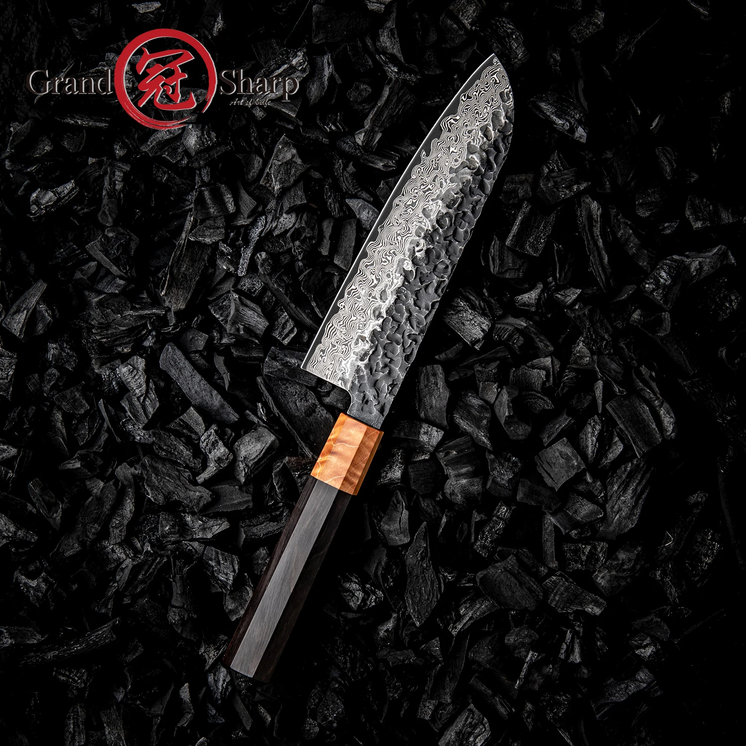 

Grandsharp 7.5 Inch Japanese Style Santoku Knife 67 Layer Damascus Steel 10Cr15MoV Core with Ergonomic Handle Knife Kitchen
