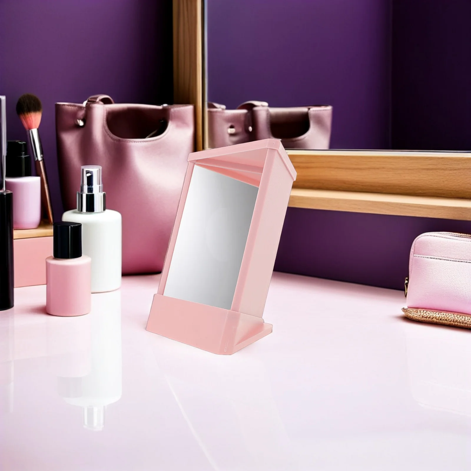 Niet-omkeerbare spiegel met echte reflectie Hd Clarity draagbare reismake-upspiegel voor kaptafel en badkamergebruik Wit