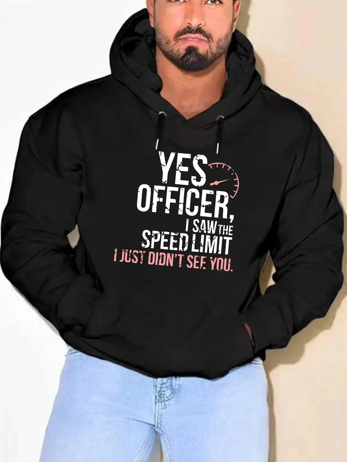 

Мужская забавная толстовка с рисунком "YES OFFICER I SAW YOU SPEEDING" — веселый текстовый дизайн, коричневый пуловер-свитер