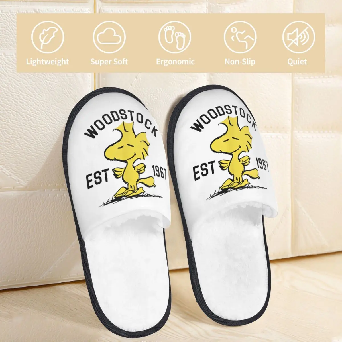 Snoopy Peanuts Woodstock 1967 Indoor Slippers with Memory Foam Slipper Gift for Women Men House Shoes with Anti-Skid Sole