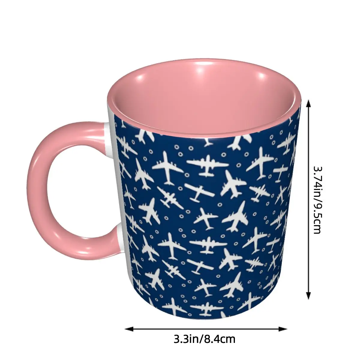 Blue And White Aeroplanes Silhouette Pattern Mug Funny Ceramic Coffee Cups Tea Mugs Milk Cup Drinkware Gifts for Woman Man