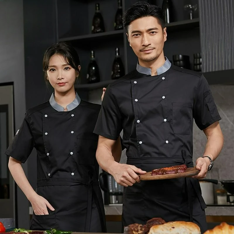 Chaqueta de Chef de manga corta con botones para hombre y mujer, camisa de cocinero para restaurante de Hotel, uniforme de camarero de pastelería para hornear