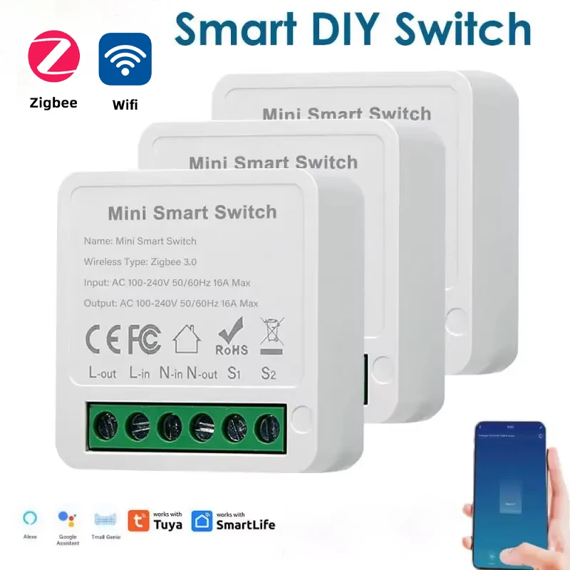Tuya Smart WiFi/Zigbee Switch 16A/20A 2 Way Control Switches Mini Smart Breaker Smart Life Control Support Alexa Google Home