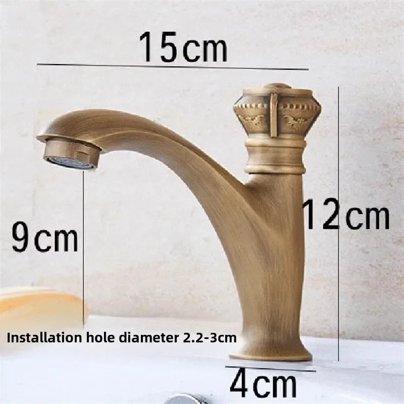 Antique Carving Brass Taps Single Handle Deck Mount Only Cold Water Balcony Washing Basin Faucet torneiras do banheiro