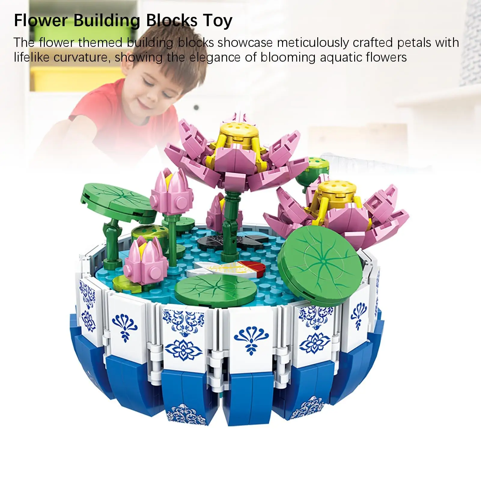 مجموعة مكعبات البناء للأطفال لعبة تجميع الزهور والأوعية التقليدية للأطفال الذين يلعبون التعليم المبكر